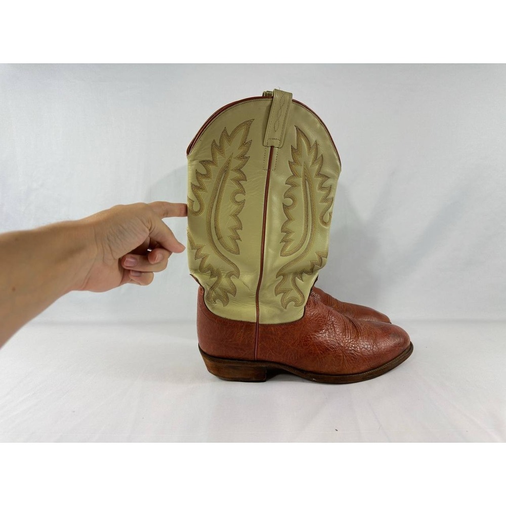 Old West 5232 Men's 11 D Brown Leather Cream Shaft Western Cowboy Boots